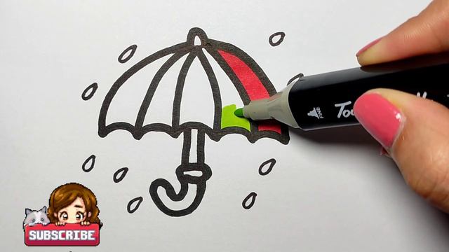 how to draw cute and easy umbrella _easy drawing and coloring for kids смотреть онлайн