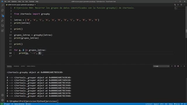 Python - Ejercicio 964: Recorrer Grupos de Datos Identificados con la Función groupby() de itertool смотреть онлайн