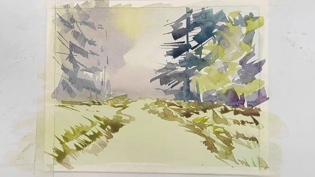 У леса, на опушке, акварель, фрагмент занятия с начинающими художниками смотреть онлайн