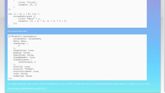 JQuery DataTable: Set colspan of column title dynamically смотреть онлайн