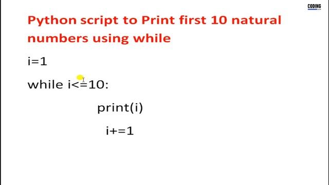 Python program to print first 10 natural numbers using while смотреть онлайн