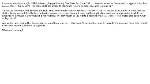 Apple: External Apple USB keyboard, Shift+Tab and Command+Shift+Tab doesn't work смотреть онлайн