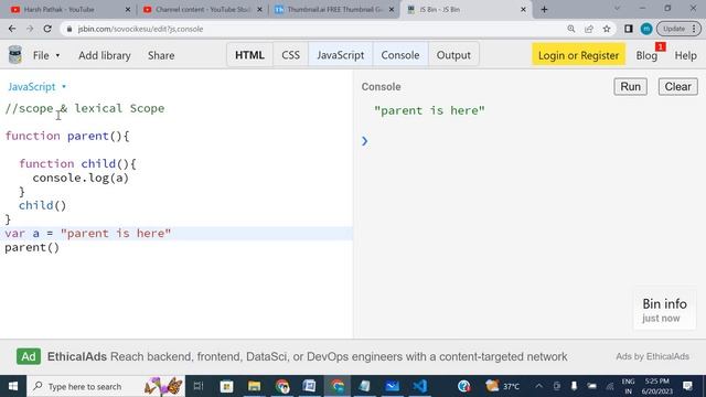 scope and lexical scope in javaScript || lexical scope in javascript in Hindi смотреть онлайн