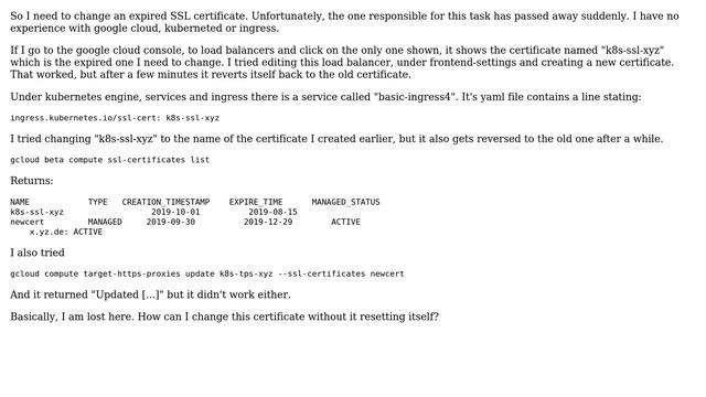 DevOps & SysAdmins: GCP load-balancer ssl certificate resets itself after change смотреть онлайн