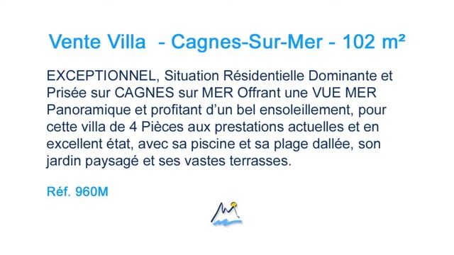 Cagnes-Sur-Mer VENTE Villa 4 pièces - Vue Mer et Montagne - 102 m² смотреть онлайн