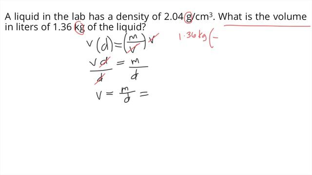 A liquid in the lab has a density of 2.04 g/cm3. What is the volume in liters of 1.36 kg of the смотреть онлайн