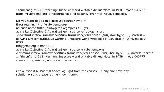 iOS : ERROR: Could not find a valid gem 'cocoapods' (= 0) in any repository смотреть онлайн