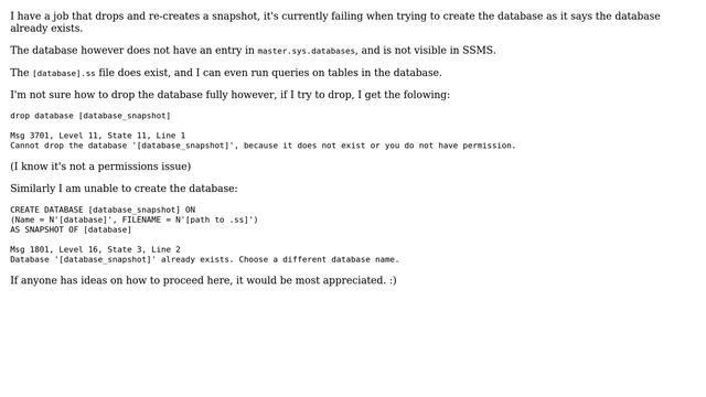 Databases: Unable to fully drop a database snapshot (2 Solutions!!) смотреть онлайн