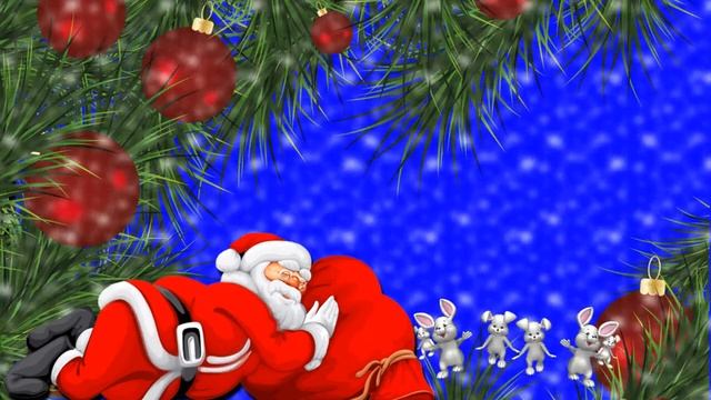 Футаж новогодний. Дед Мороз спит. Синий фон для вставки смотреть онлайн