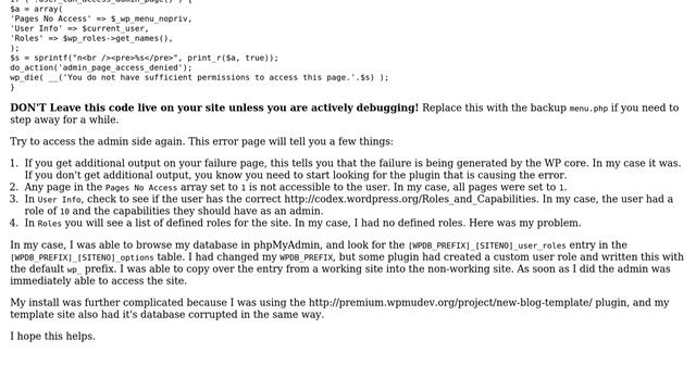 Wordpress: Troubleshooting a "You do not have sufficient permissions to access this page" error смотреть онлайн