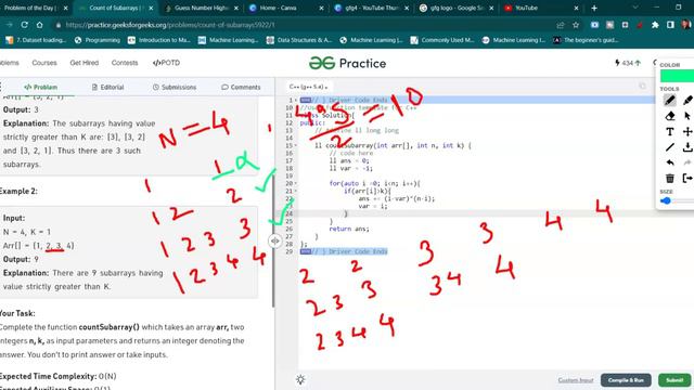 Count of Subarray || Problem of the Day || Easy Solution || GFG || C++ смотреть онлайн