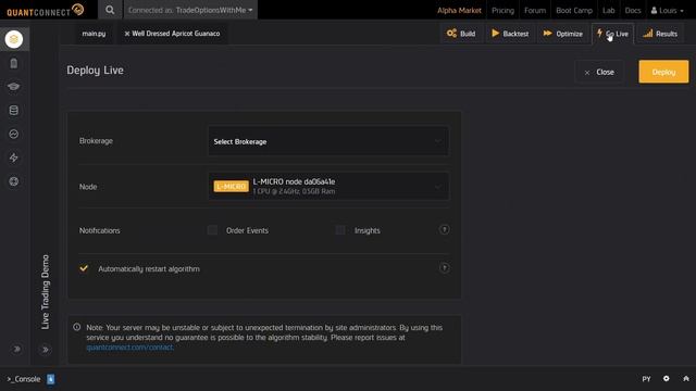 How to Live Trade your Algorithms - QuantConnect and Python смотреть онлайн