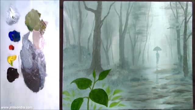Man with Umbrella Walking in the Raining Forest | Acrylic Painting in Time Lapse смотреть онлайн