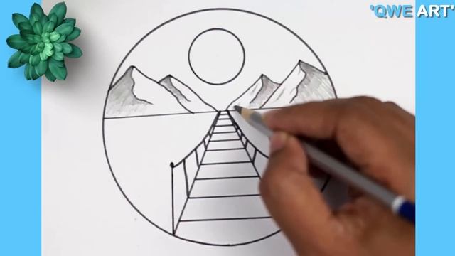 Mountain and River Landscape Drawing - Easy Pencil Drawing Landscape Drawing in a circle смотреть онлайн