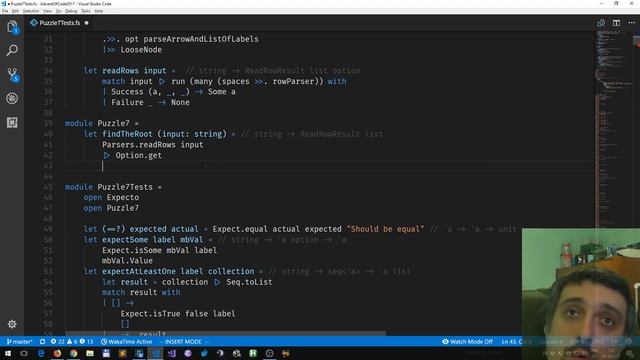 Live coding FSharp Advent of Code 2017 Puzzle Day 7 part 1 and 2 in F# TDD style смотреть онлайн