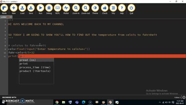 how to make coding a program to read it in celsius and display it in fahrenheit || mu editor || смотреть онлайн