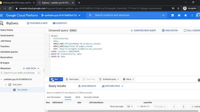 Working with JSON, Arrays, and Structs in BigQuery | GSP416 смотреть онлайн