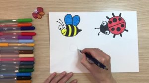 Насекомые рисунок 1 часть. Рисунок пчела божья коровка бабочка стрекоза. Как нарисовать насекомых.