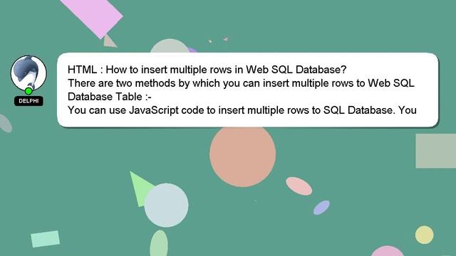 HTML : How to insert multiple rows in Web SQL Database? смотреть онлайн