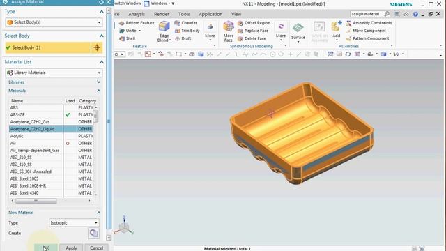 Assign a Material in Siemens UG NX 11 смотреть онлайн