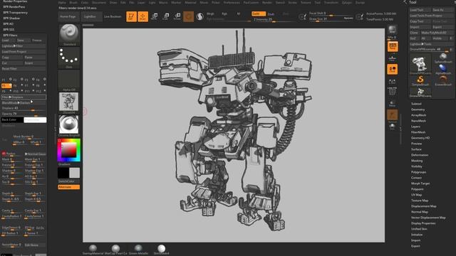 017 ZBrush BPR Filter Displace Line Sketch смотреть онлайн