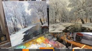 Урок живописи маслом. Как нарисовать зимний пейзаж.