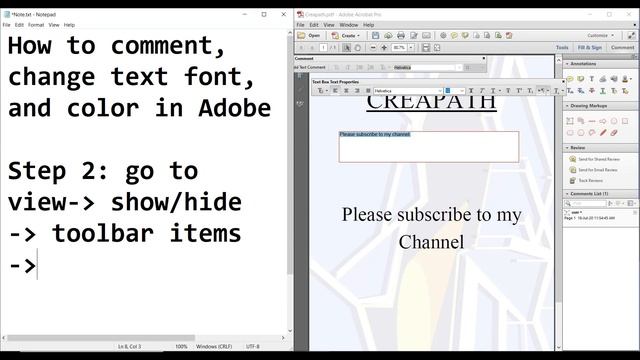 Tutorial how to comment, and change the text font, size and color in Adobe Acrobat смотреть онлайн