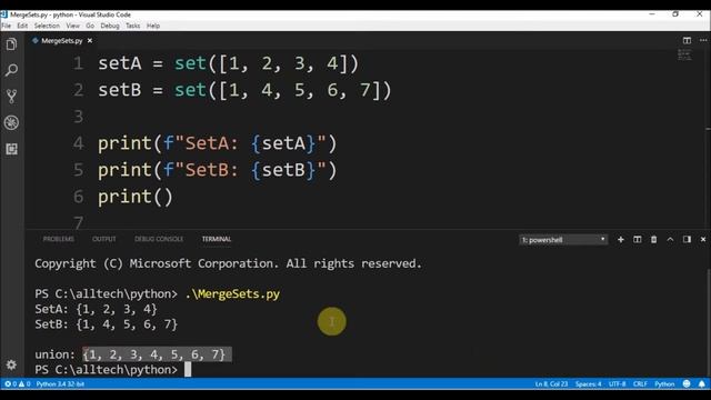 merge sets in python ? смотреть онлайн