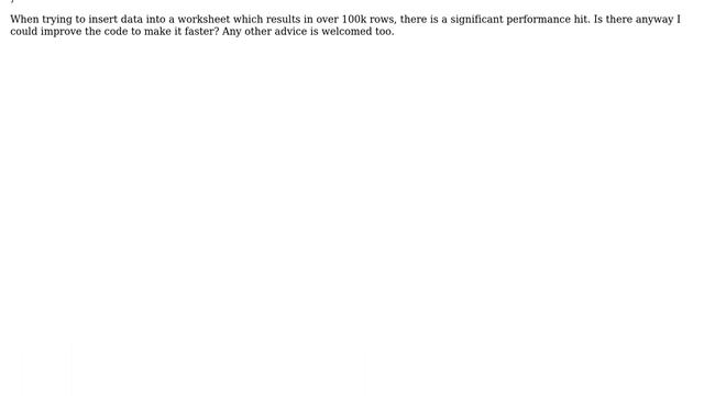 Inserting Large Amounts Data Into Excel Spreadsheet