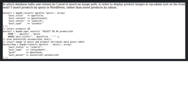 Wordpress: How to insert image path in database to display product image in wp-admin? смотреть онлайн