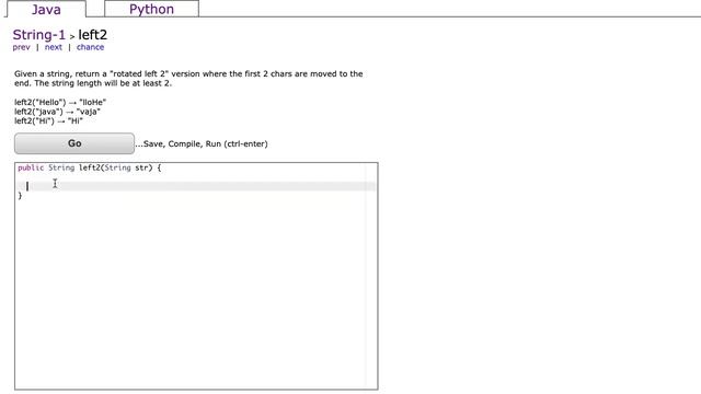 Codingbat - left2 (Java) смотреть онлайн