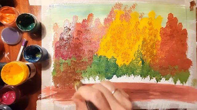 Как нарисовать осень красками гуашь легко и быстро. Мастер класс, рисуем осень с детьми. смотреть онлайн