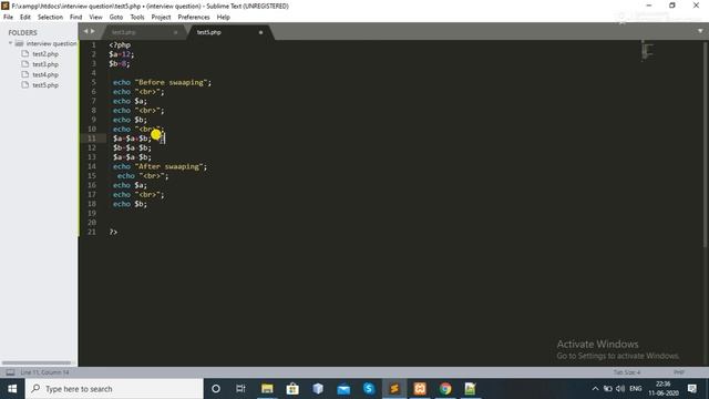 Swapping of two numbers without using third variable in php. смотреть онлайн