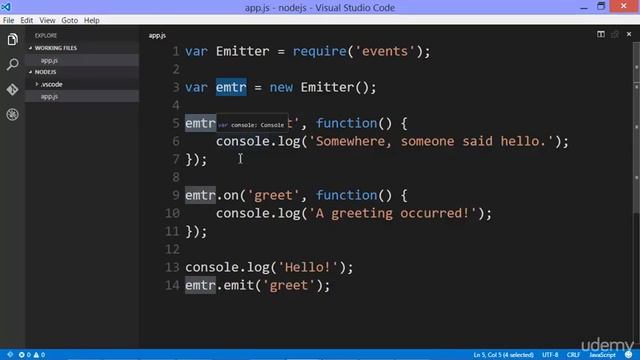 5 04 The Node Event Emitter Part 2 смотреть онлайн