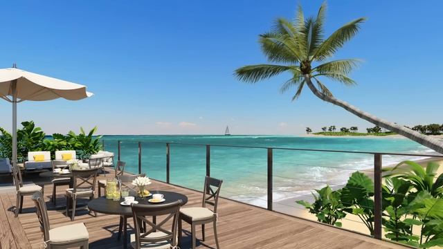 Relaxing Jazz Music and Smooth Sea Waves to Relax in the Beach | Coffee Shop by the Sea смотреть онлайн