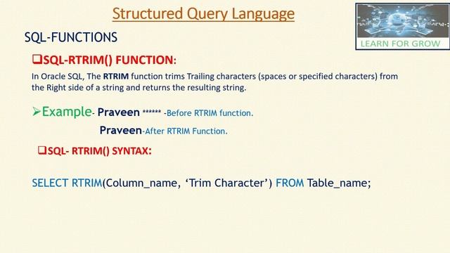 SQL String Functions: LTRIM(), RTRIM(), TRIM()-Practically |Learn for Grow | Concept#31 смотреть онлайн