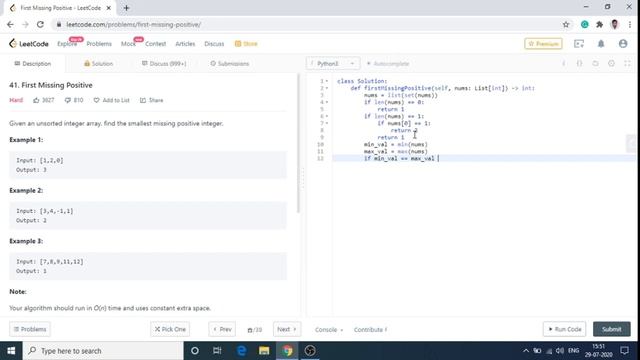 First Missing Positive Leetcode Solution | Python смотреть онлайн