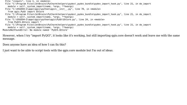 GIS: Import qgis.core in PyCharm: "No Module Named Pyqt5.Qtcore" смотреть онлайн