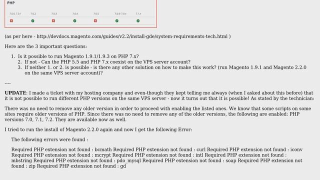 Magento: php version requirements for Magento 1.9.1, 1.9.3 versus 2.2.0 смотреть онлайн