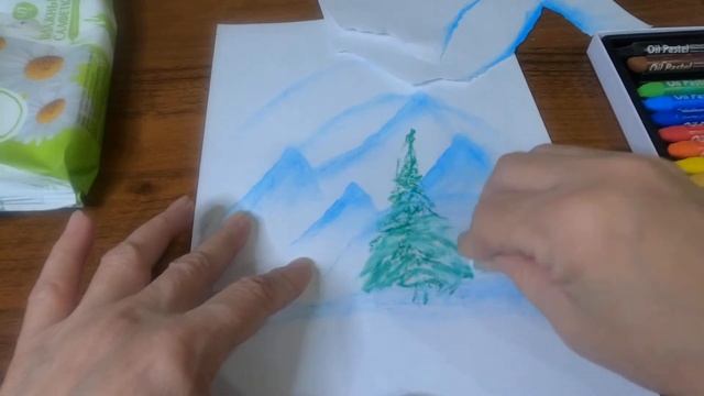 Рисование пастельными мелками ёлочки в горах смотреть онлайн