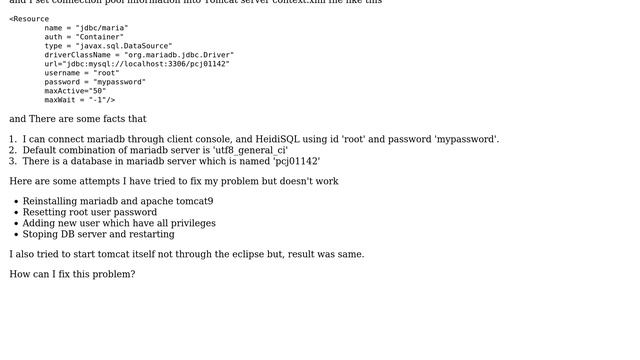 MariaDB, tomcat connection pool access denied Error смотреть онлайн