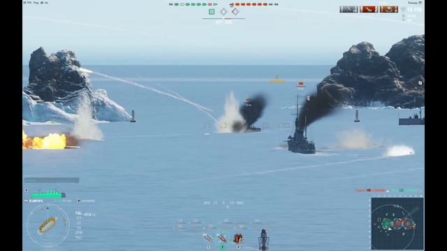 Gameplay World of Warships. Крейсер Аврора. смотреть онлайн