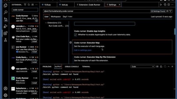 Vscode python command not found, exited with code = 127