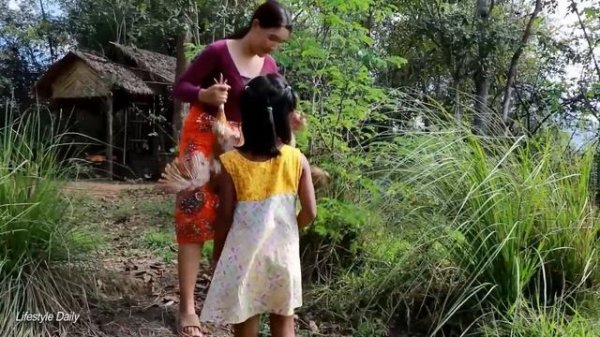 Have chicken catch and pick egg in forest- Mother cooking chicken  +3cooking for food of survival