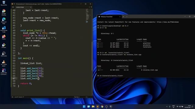 Coding on windows 11. Reverse a linked list. смотреть онлайн