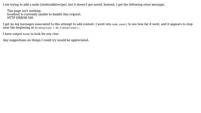 Failure to add content (/node/add/recipe) instead says "This page isn t working localhost is... смотреть онлайн