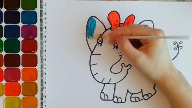 Раскраска для детей. Слон. Нарисуй сам. Учим цвета. смотреть онлайн