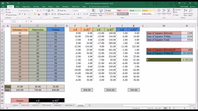 Levene's Test of Homogeneity of Variance using Only Excel Functions Compared to SPSS смотреть онлайн