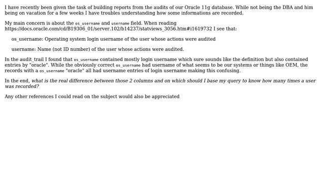 os_username vs username in Oracle audits смотреть онлайн