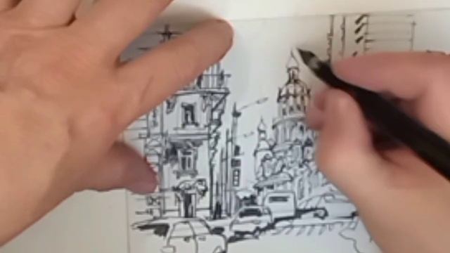 Архитектурная фантазия Перо Брашпен Акварель (17'28'') с пояснением 2021.11.22 смотреть онлайн